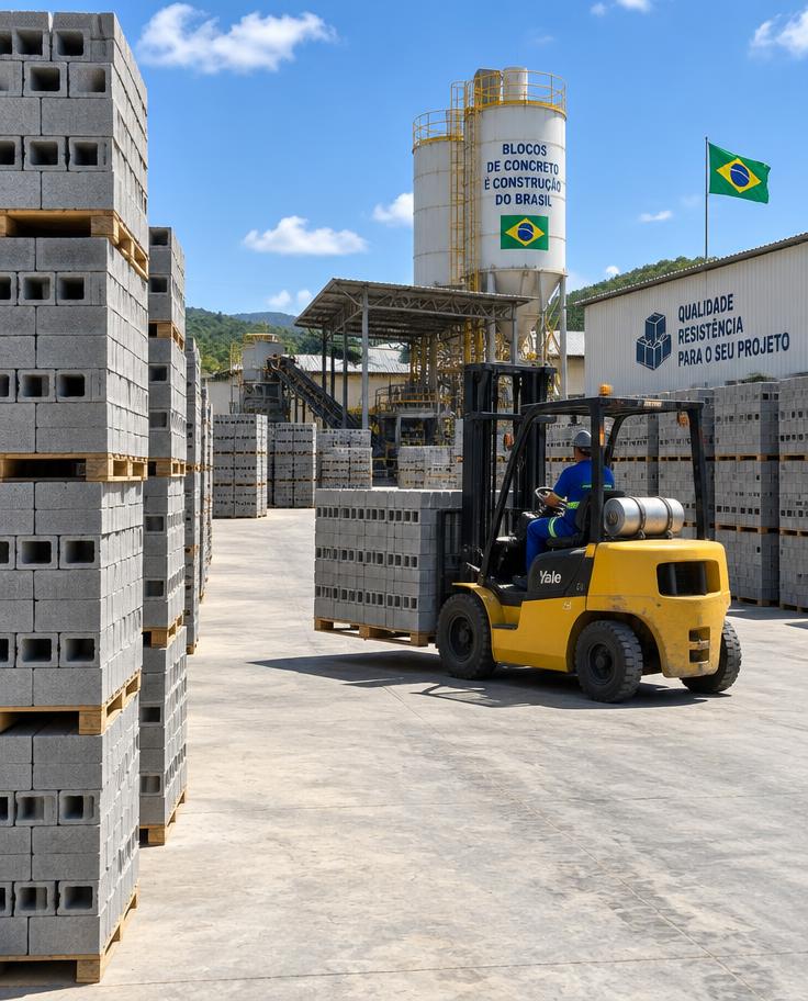 Pátio da fábrica com blocos empilhados